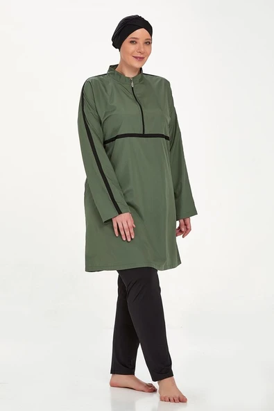 Adasea 1427 Haki Büyük Beden Tam Boy Tesettür Mayo - Resim 2