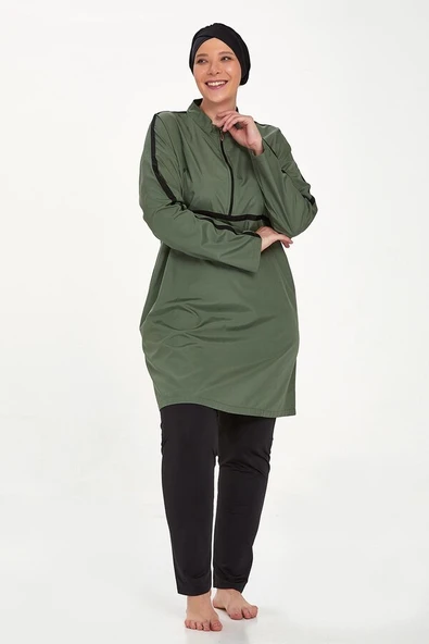 Adasea 1427 Haki Büyük Beden Tam Boy Tesettür Mayo - Resim 3