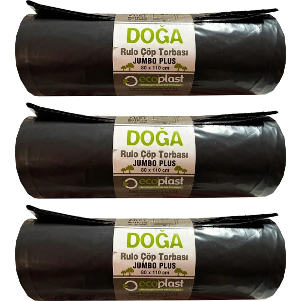Ecoplast Jumbo Boy Siyah Çöp Torbası Poşeti - 700 Gr. - 90 Litre - 80 x 110 Cm / 10 Adetlik 3 Rulo