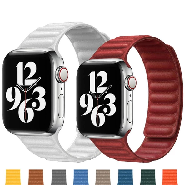 Apple Watch 7 8 9 10 Seri 40 41 42mm Uyumlu Leather Link Kordon