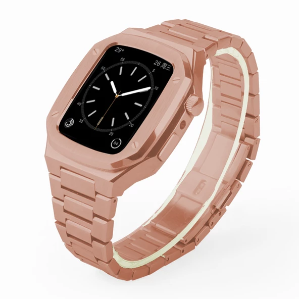 Apple Watch 7 8 9 45 mm Uyumlu Paslanmaz Çelik Zırh Armor Kasa Kordon