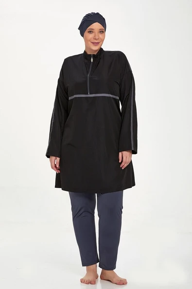 Adasea 1427 Siyah Büyük Beden Tam Boy Tesettür Mayo - Resim 3