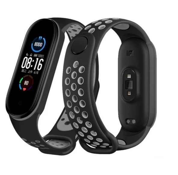 Xiaomi Mi Band 5 6 7 Uyumlu Delikli Spor Silikon Kordon Kayış - 4