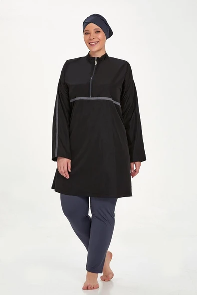 Adasea 1427 Siyah Büyük Beden Tam Boy Tesettür Mayo - Resim 5