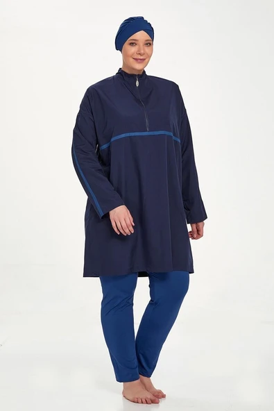 Adasea 1427 Lacivert  Büyük Beden Tam Boy Tesettür Mayo - Resim 2