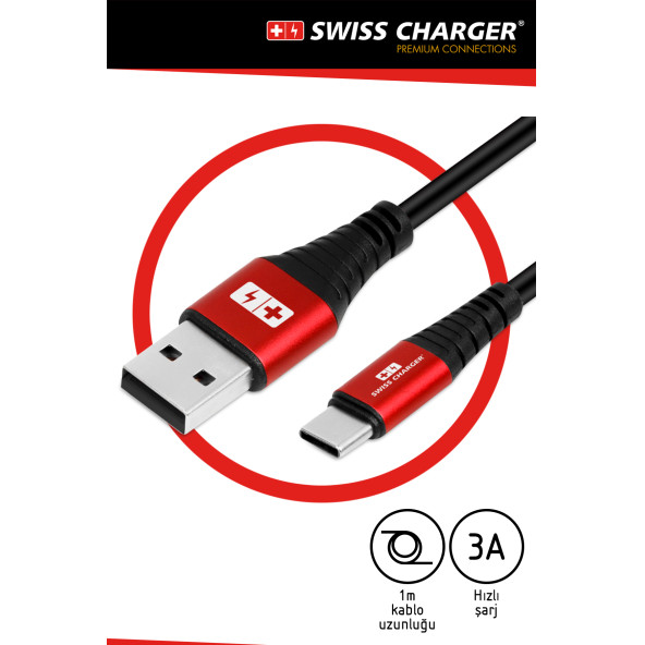 SWISS CHARGER SCC-10042 TYPE-C KABLO SİYAH - 1
