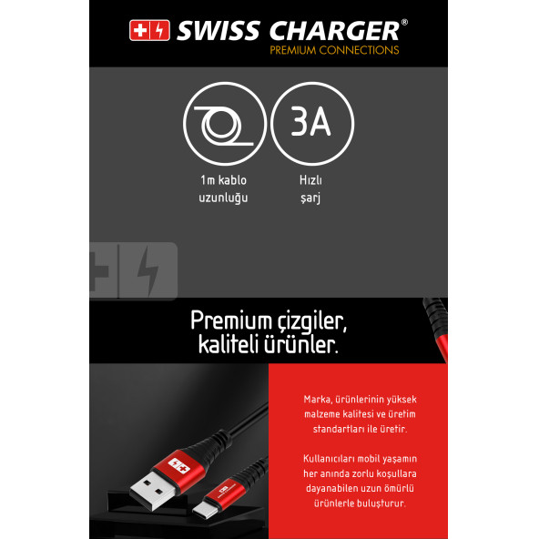 SWISS CHARGER SCC-10042 TYPE-C KABLO SİYAH - 3