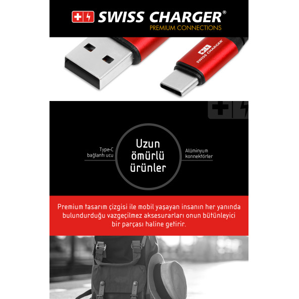 SWISS CHARGER SCC-10042 TYPE-C KABLO SİYAH - 4