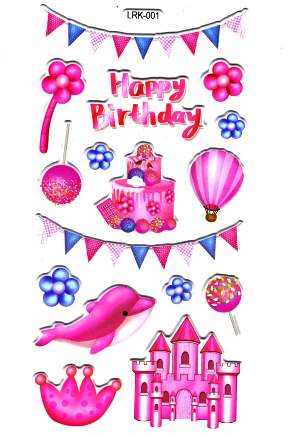 Sticker Kabartmalı Stiker Defter Planlayıcı Etiket (Lrk001)-17x9 cm- Doğum günü Şato