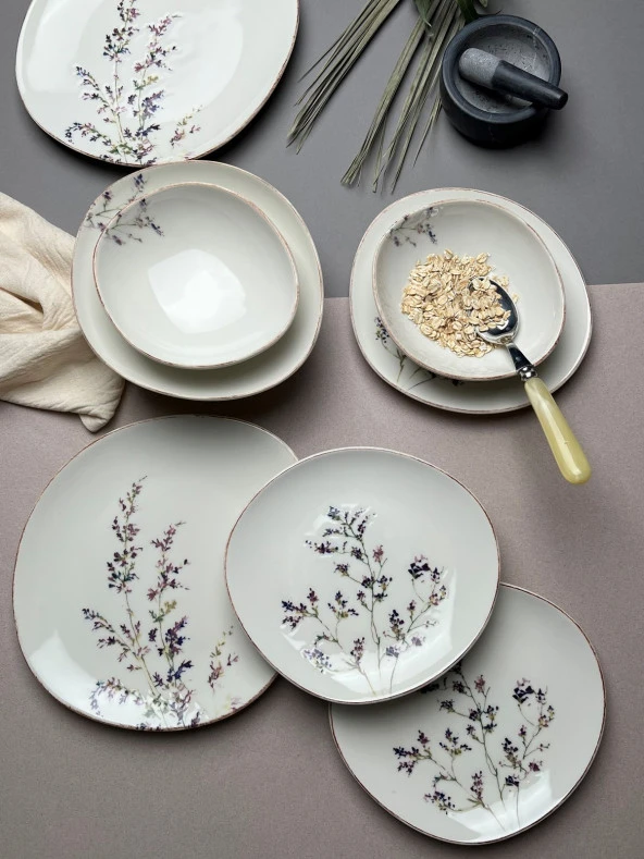 TABAK EVİ Porselen Pebble Yemek Takımı Lila 4 Kişilik 12 Parça - 6