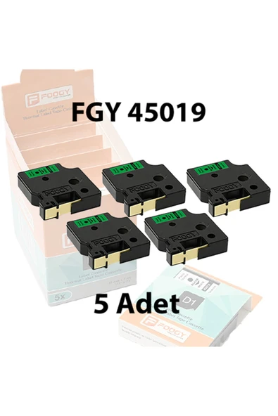 Dymo D1 Muadili Etiket Plastik Yeşil - 12 mm x 7 mt - 45019 - Eko Paket 5 li - 7