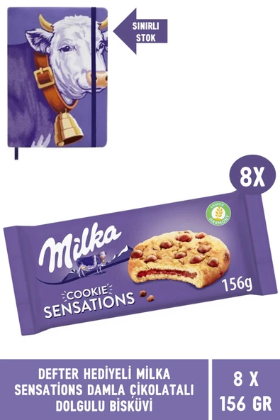 Defter Hediyeli Milka Sensations Damla Çikolatalı ve Dolgulu Bisküvi 156 gr - 8 Adet