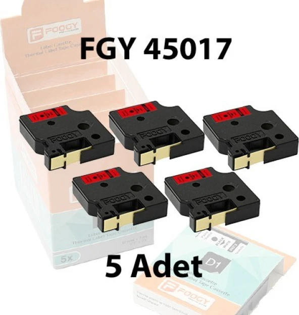 Foogy Dymo D1 Muadili Etiket Plastik Kırmızı - 12 mm x 7 mt - 45017 - Eko Paket 5'li