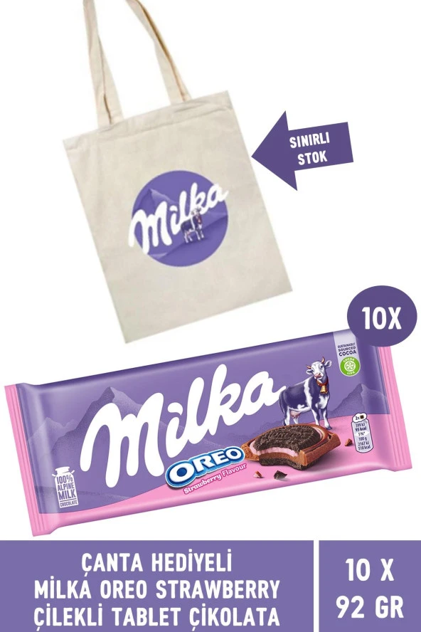 Çanta Hediyeli Milka Oreo Strawberry Çilekli Tablet Çikolata 92 gr - 10 Adet