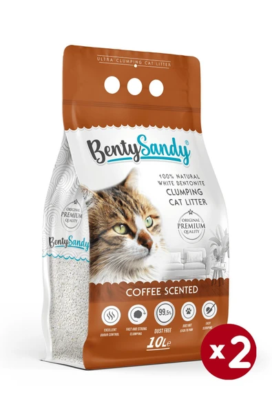 BentySandy Kahve Kokulu Topaklanan İnce Taneli Kedi Kumu10Lx2