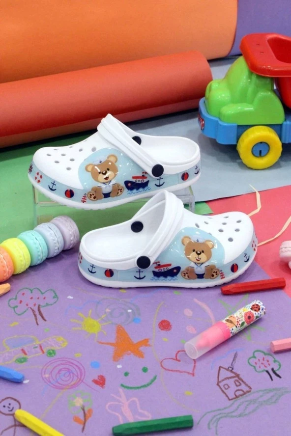 Albishoes Erkek Çocuk Crocs Modeli Kaptan Ayıcık Kaymaz Taban Plaj Havuz Deniz Sandalet Terlik