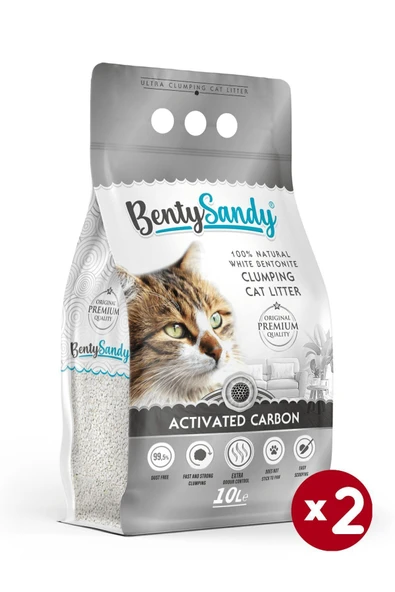 BentySandy Aktif Karbonlu Topaklanan İnce Taneli Kedi Kumu 10Lx2