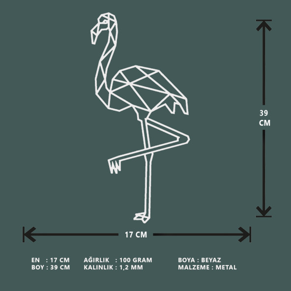 ANSAC METAL Flamingo Metal Duvar Tablosu 17x39cm Beyaz - Resim 2