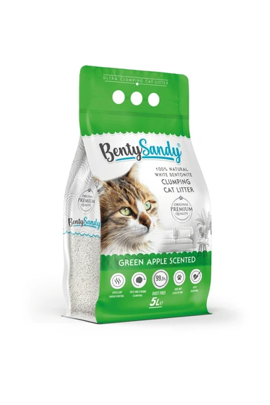 BentySandy Yeşil Elma Kokulu Topaklanan İnce Taneli Kedi Kumu 5Lx4 - 2