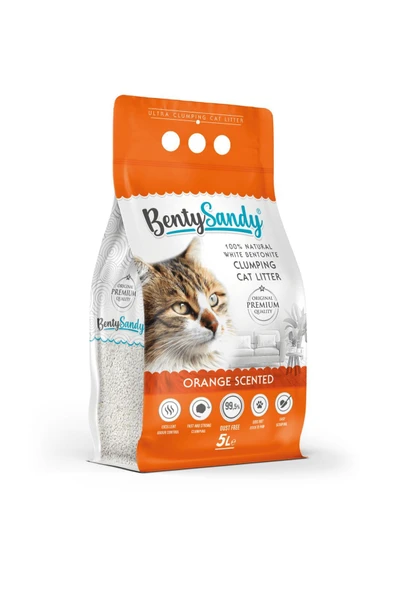 BentySandy Portakal Kokulu Topaklanan İnce Taneli Kedi Kumu 5Lx3 - Resim 2