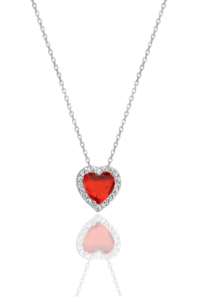 Gümüş rodyumlu kırmızı taşlı pırlanta montürlü kalp modeli üçlü set SGTL12080KIRMIZI - Resim 2