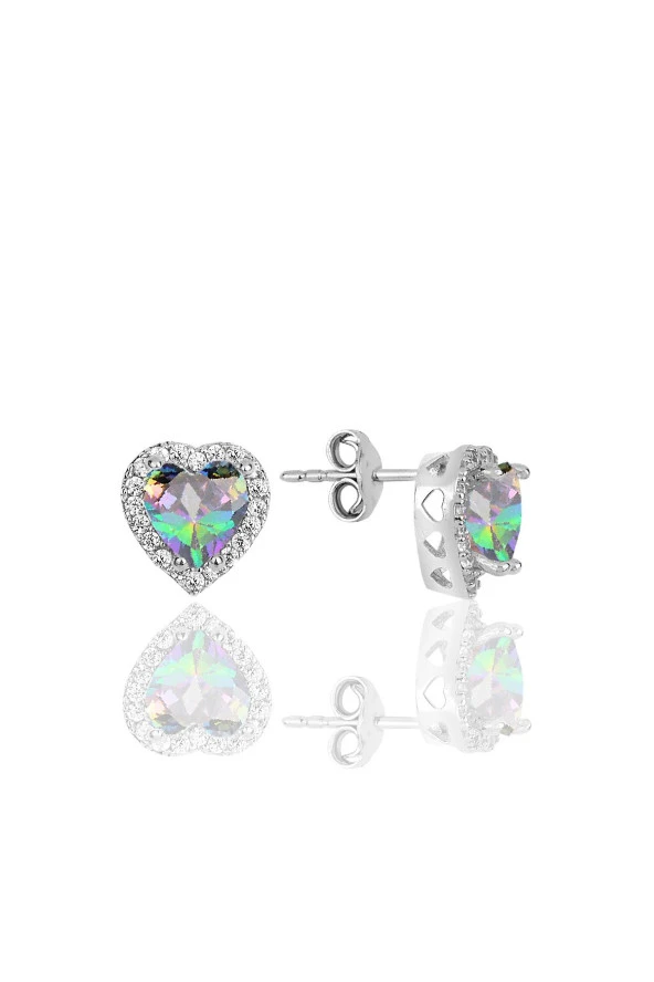 Gümüş rodyumlu mistik taşlı pırlanta montürlü Kalp modeli küpe SGTL12083MISTIK ürün görseli