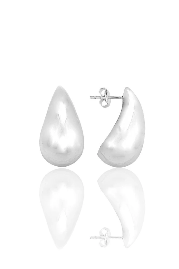 Gümüş Rodyumlu Bottega küçük İtalyan Gözyaşı Damla Küpe SGTL12416RODAJ ürün görseli 1