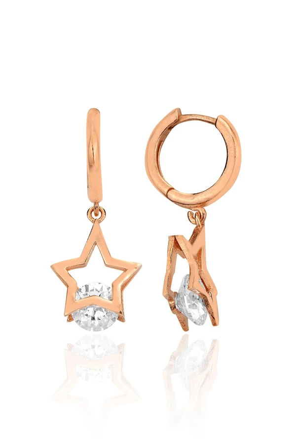 Gümüş rose özel tasarım zirkon tek taşlı yıldız küpe SGTL12418ROSE ürün görseli