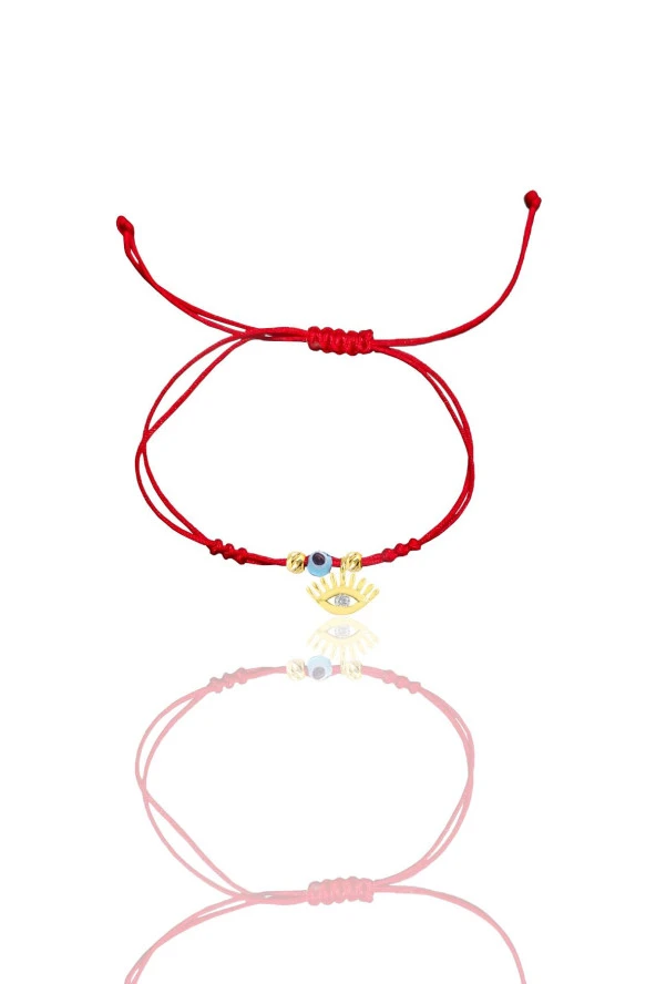 Gümüş altın yaldızlı zirkon taşlı nazarlı kirpikli göz ipli şans bileklik SGTL12443GOLD - Resim 2