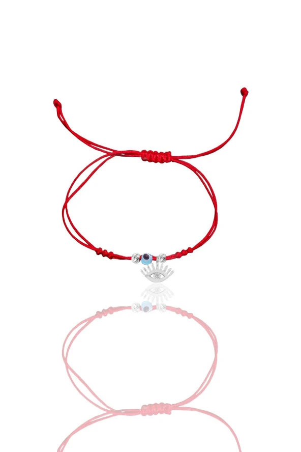 Gümüş rodyumlu zirkon taşlı nazarlı kirpikli göz ipli şans bileklik SGTL12443RODAJ - Resim 2