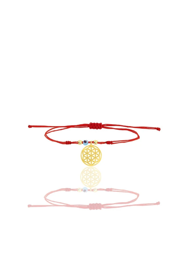 Gümüş altın yaldızlı nazarlı yaşam çiçeği ipli şans bileklik SGTL12445GOLD ürün görseli