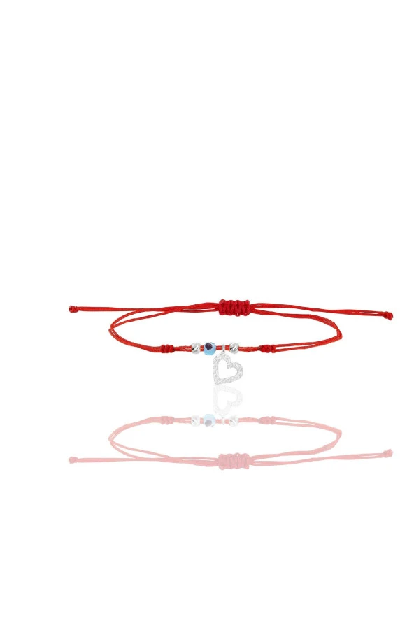 Gümüş rodyumlu zirkon taşlı nazarlı içi boş kalp ipli şans bileklik SGTL12448RODAJ ürün görseli