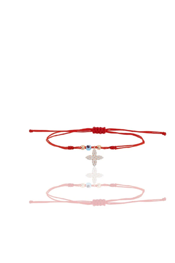 Gümüş rose zirkon taşlı nazarlı dört yapraklı yonca ipli şans bileklik SGTL12450ROSE ürün görseli