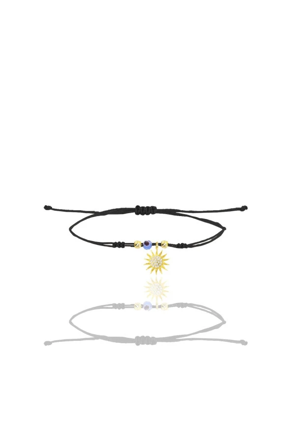 Gümüş altın yaldızlı zirkon taşlı nazarlı güneş siyah ipli şans bileklik SGTL12454GOLD ürün görseli