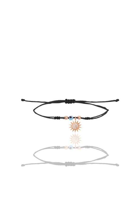Gümüş rose zirkon taşlı nazarlı güneş siyah ipli şans bileklik SGTL12454ROSE ürün görseli