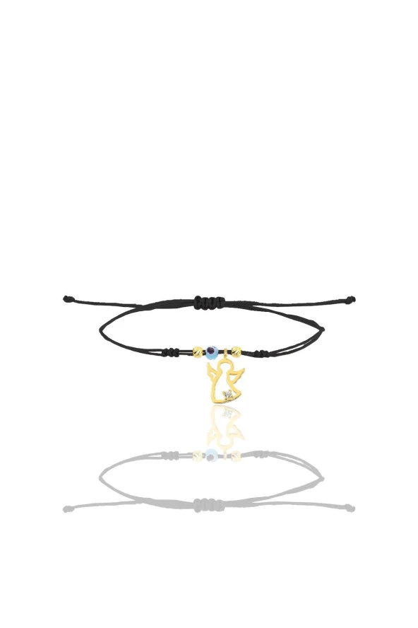 Gümüş altın yaldızlı zirkon taşlı nazarlı kanat siyah ipli şans bileklik SGTL12461GOLD ürün görseli