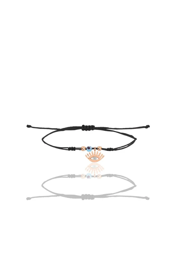 Gümüş rose zirkon taşlı nazarlı kirpikli göz siyah ipli şans bileklik SGTL12460ROSE ürün görseli