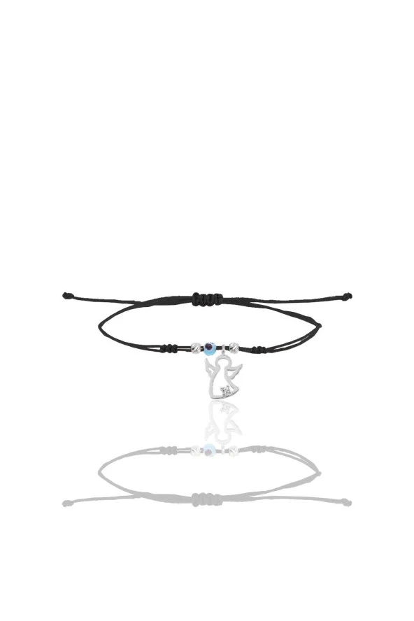 Gümüş rodyumlu zirkon taşlı nazarlı kanat siyah ipli şans bileklik SGTL12461RODAJ ürün görseli 1