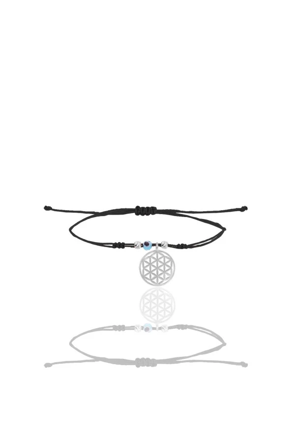 Gümüş rodyumlu nazarlı yaşam çiçeği siyah ipli şans bileklik SGTL12462RODAJ ürün görseli