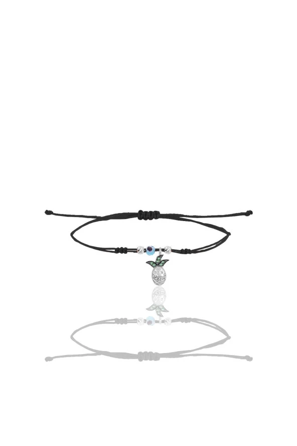 Gümüş rodyumlu zirkon taşlı nazarlı ananas siyah ipli şans bileklik SGTL12464RODAJ ürün görseli