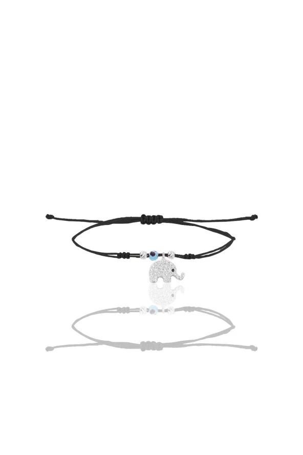 Gümüş rodyumlu zirkon taşlı nazarlı fil siyah ipli şans bileklik SGTL12466RODAJ ürün görseli