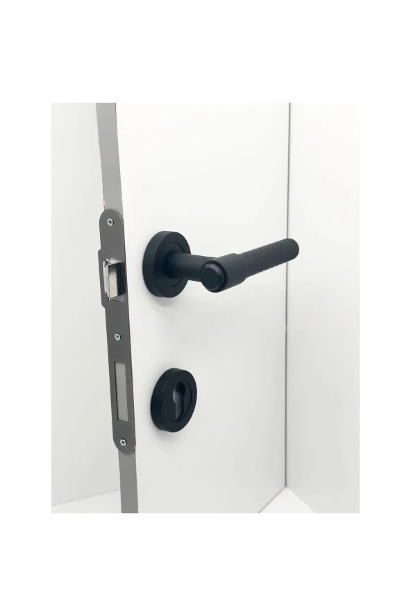 Punch Mat Siyah Rozetli Daire Giriş Kapı Kolu Sol Basar Tek Yön 1 Adet - Resim 4