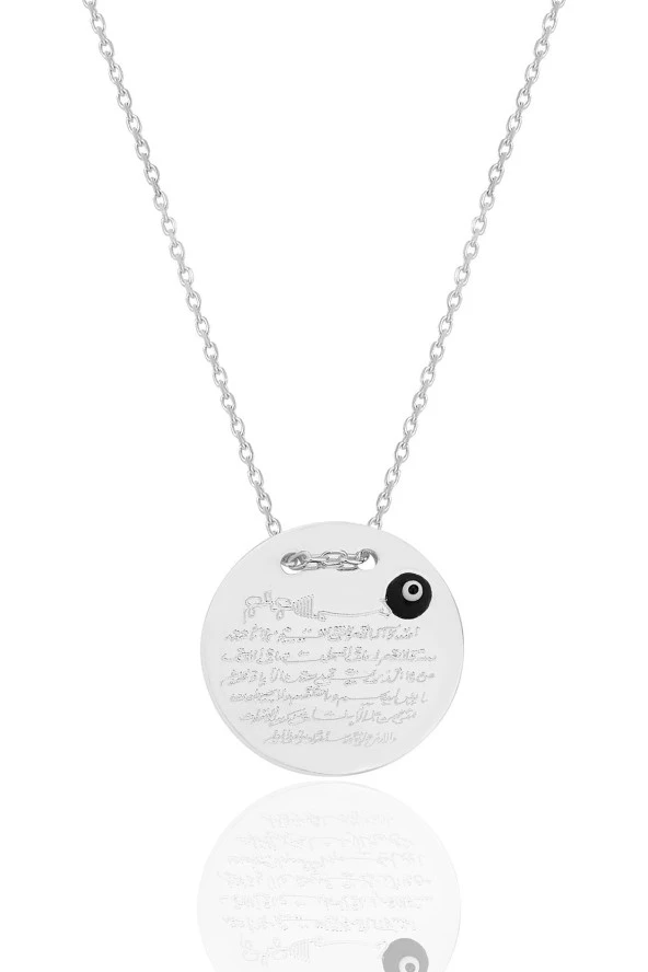 Gümüş rodyumlu Ayetel Kürsi yazılı nazarlı plaka kolye SGTL12490RODAJ ürün görseli 1