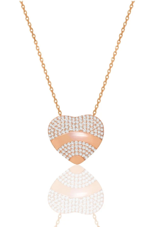 Gümüş rose zirkon taşlı özel tasarım kalbimdeki sır kolye  SGTL12492BEYAZ ürün görseli