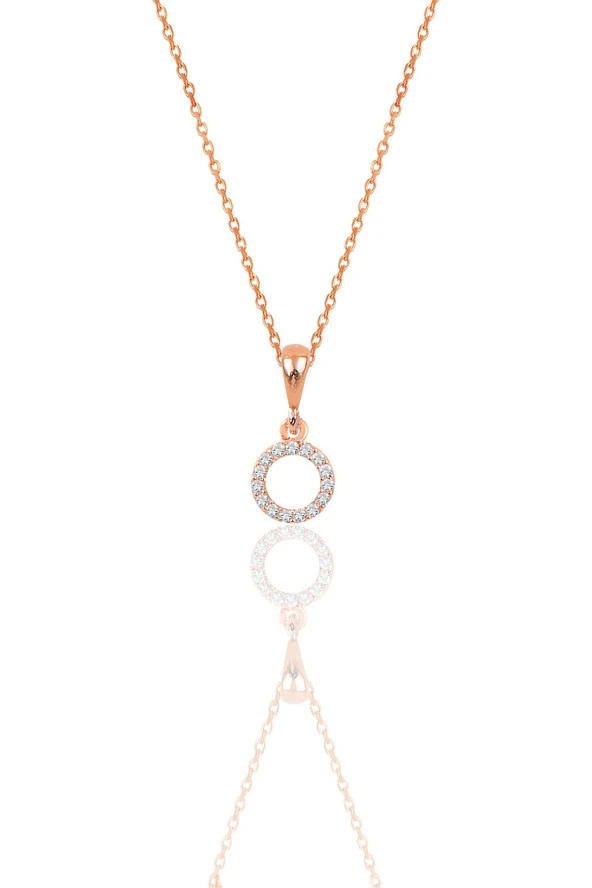 Gümüş rose zirkon taşlı yuvarlak simit kolye SGTL12493ROSE ürün görseli