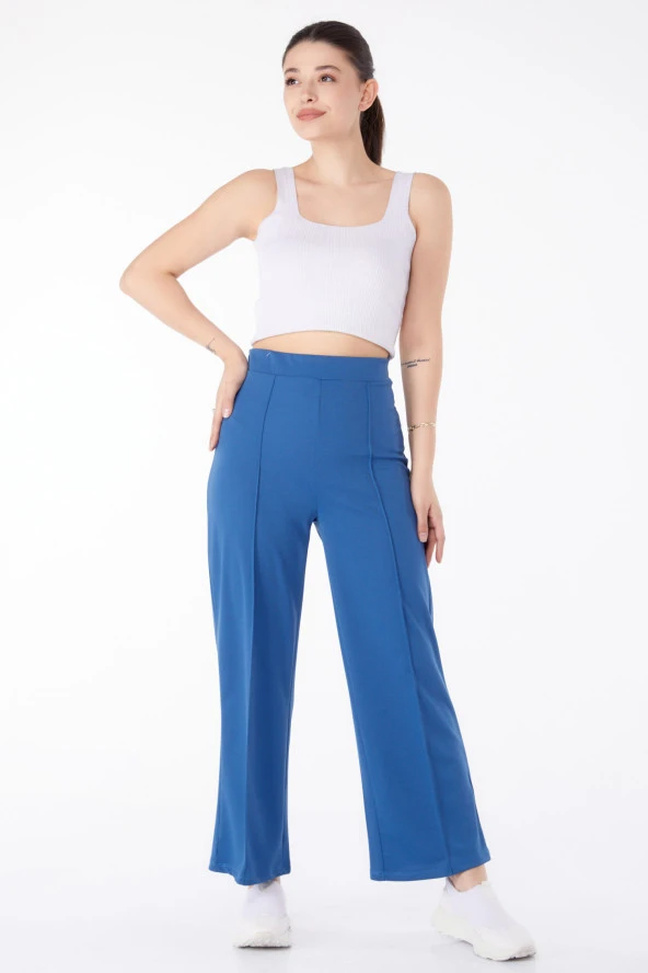 Düz Orta Kadın Mavi Pantolon - 23868