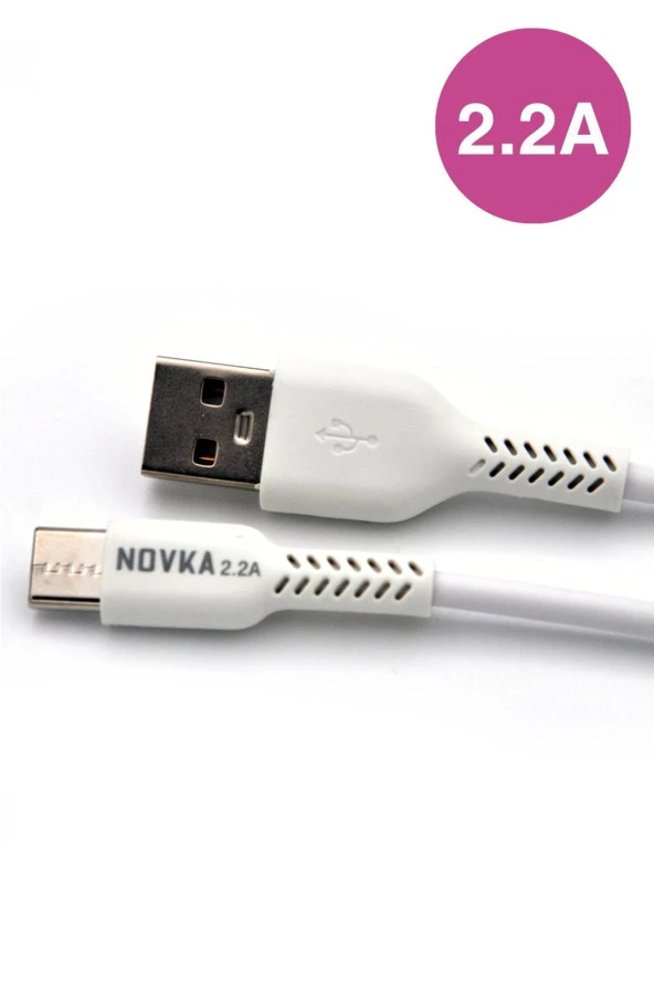 Type-C & USB 2.2 A Şarj Kablosu 1 Metre Beyaz Samsung Oppo Xiaomi Modellerle Uyumlu