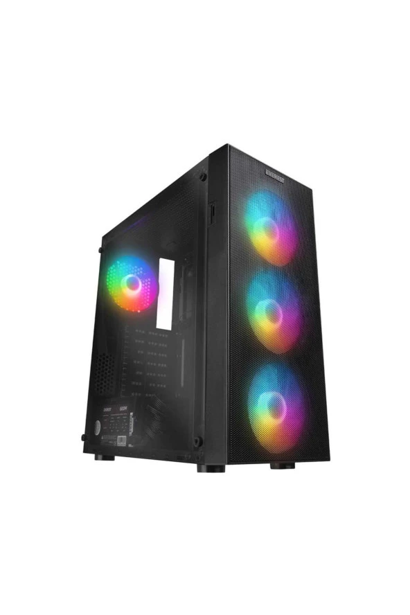 EVEREST FACED V5 4X12cm 600W TAMPERLİ CAMLI SABİT RAİNBOW FANLI ATX Mid-T OYUNCU KASASI