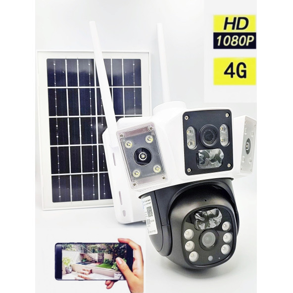 3037- 1080p Full HD Solar Güneş Enerjili Kamera - 4g Güneş Enerjili Sim Kartlı Kamera Smart