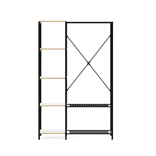 Eportatif Çok Amaçlı Metal Ayaklı Raflı Dolap Ayakkabılık Portatif Portmanto Gardırop Füme 1372 - 3